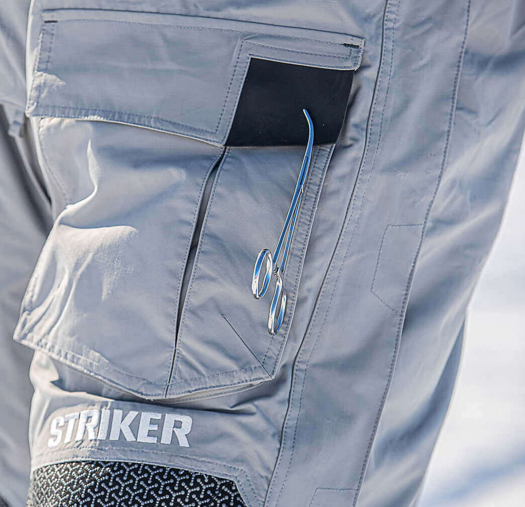Close-up of StrikerICE Apex Bibs with magnetic strip