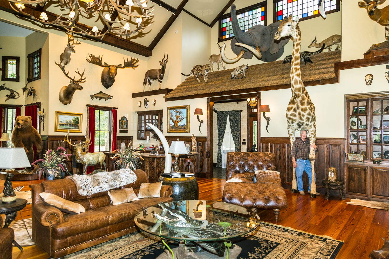 Interior of room filled with taxidermy.