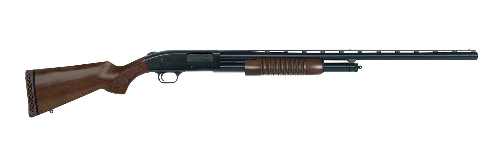 A pump-action type of shotgun. 