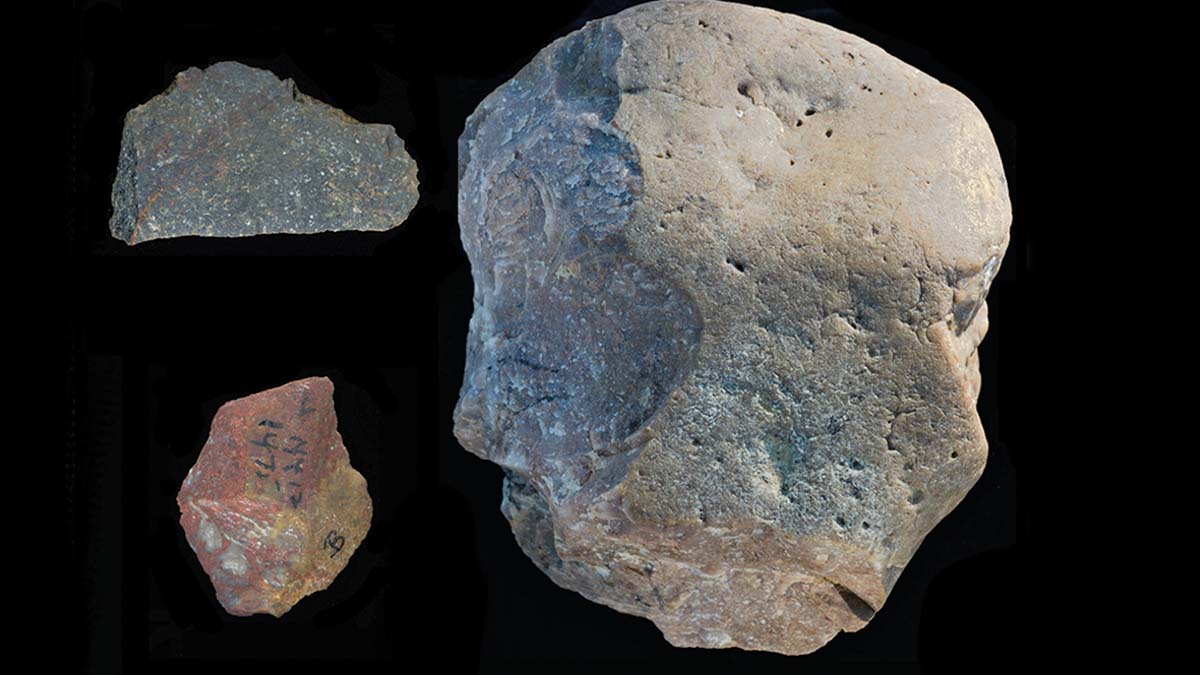 primitive stone tools with black background