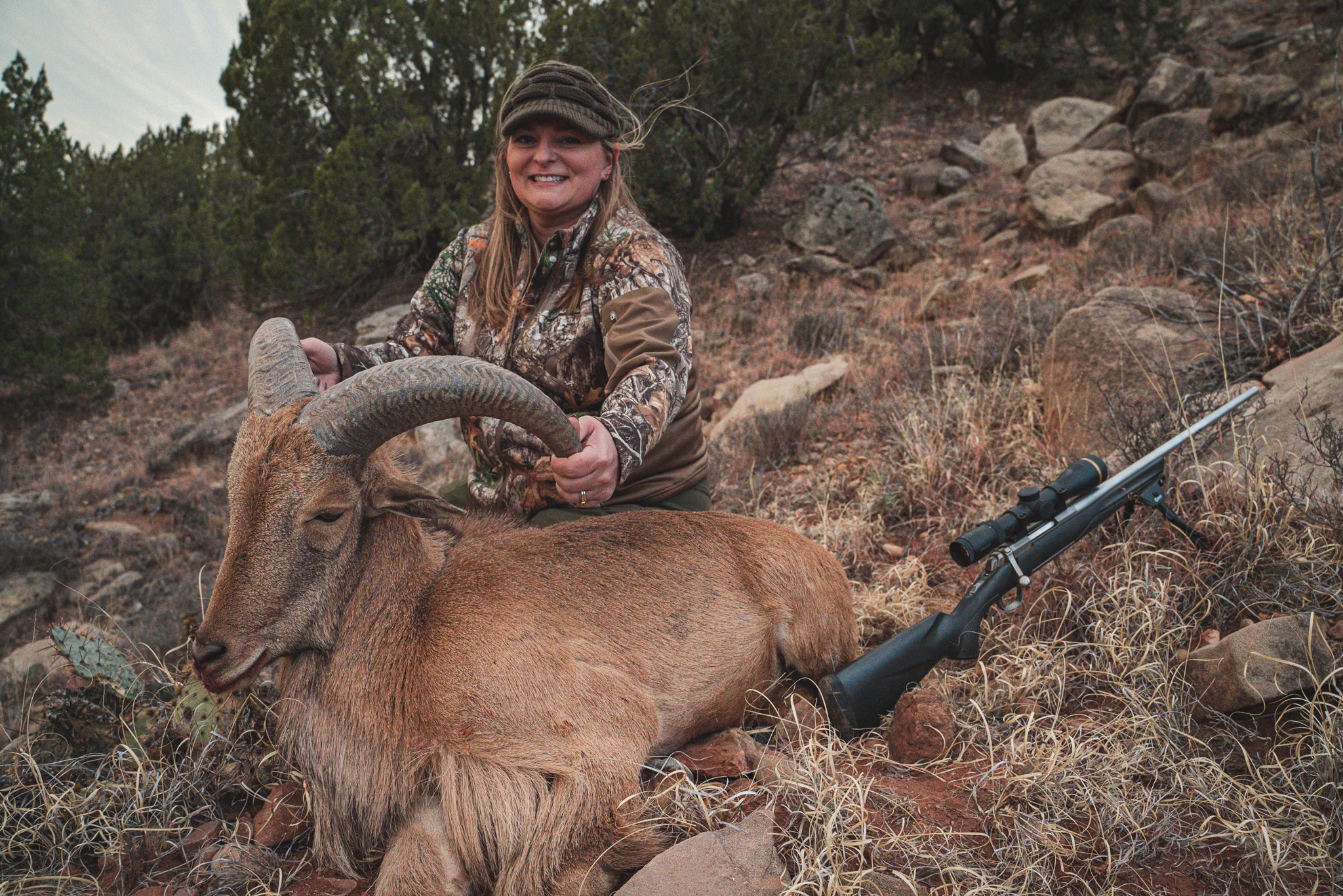 photo of hunter with west Texas aoudad