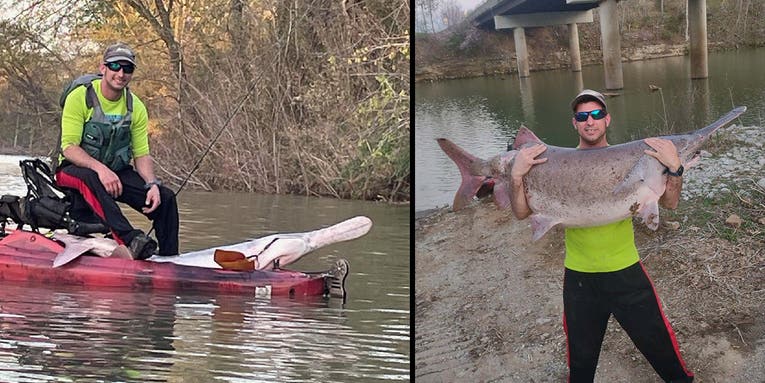 Arkansas Kayak Angler Inadvertently Hooks and Lands 102-Pound Paddlefish