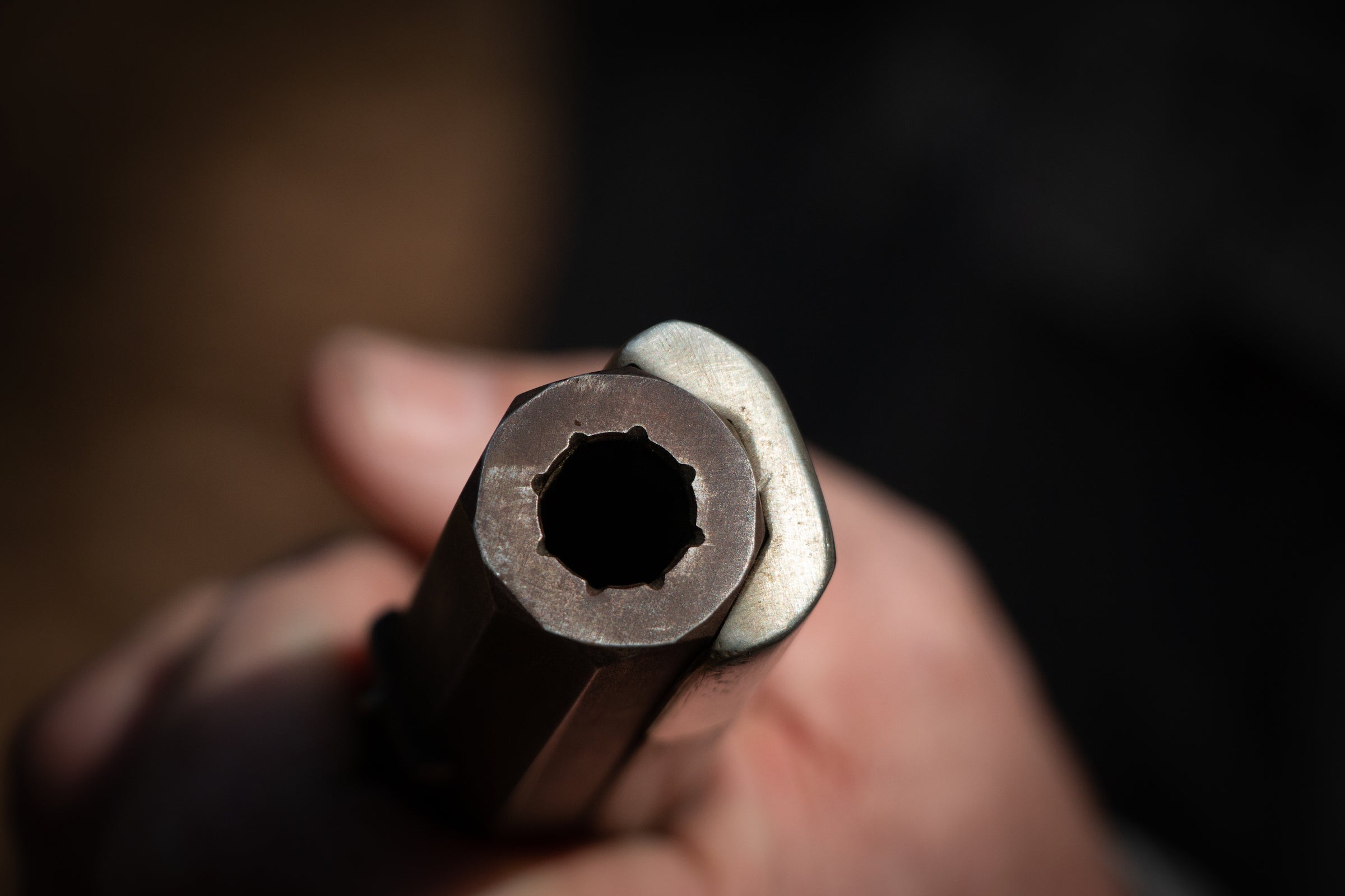 The muzzle of a rifle.