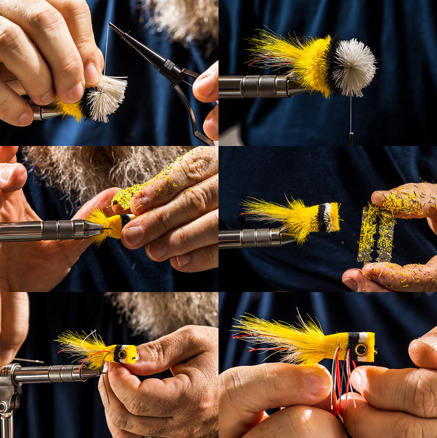 six steps of tying a fly, close up