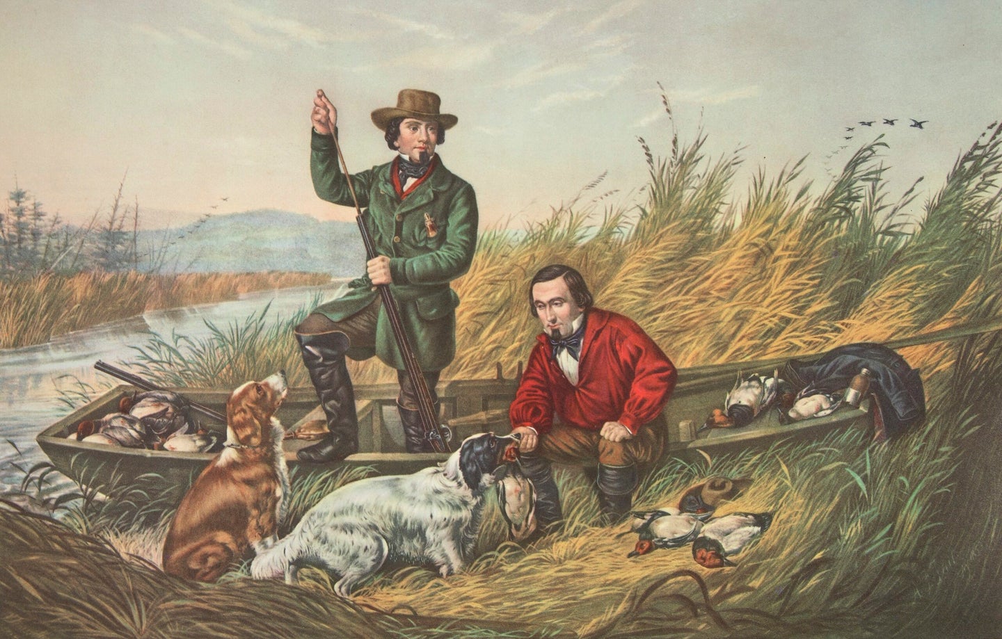 Illustration of 1800s hunters.
