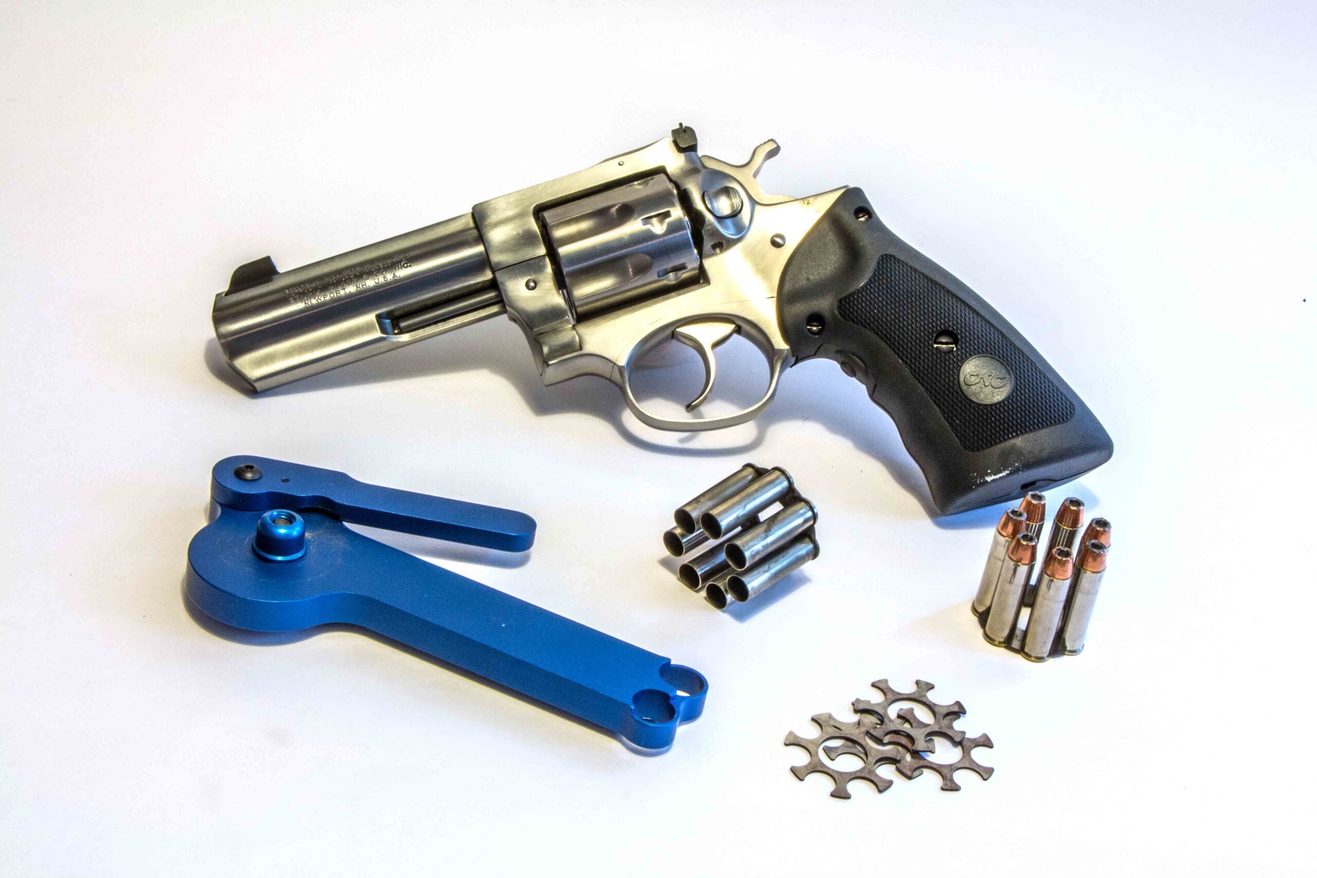 photo of a revolver with moon clips