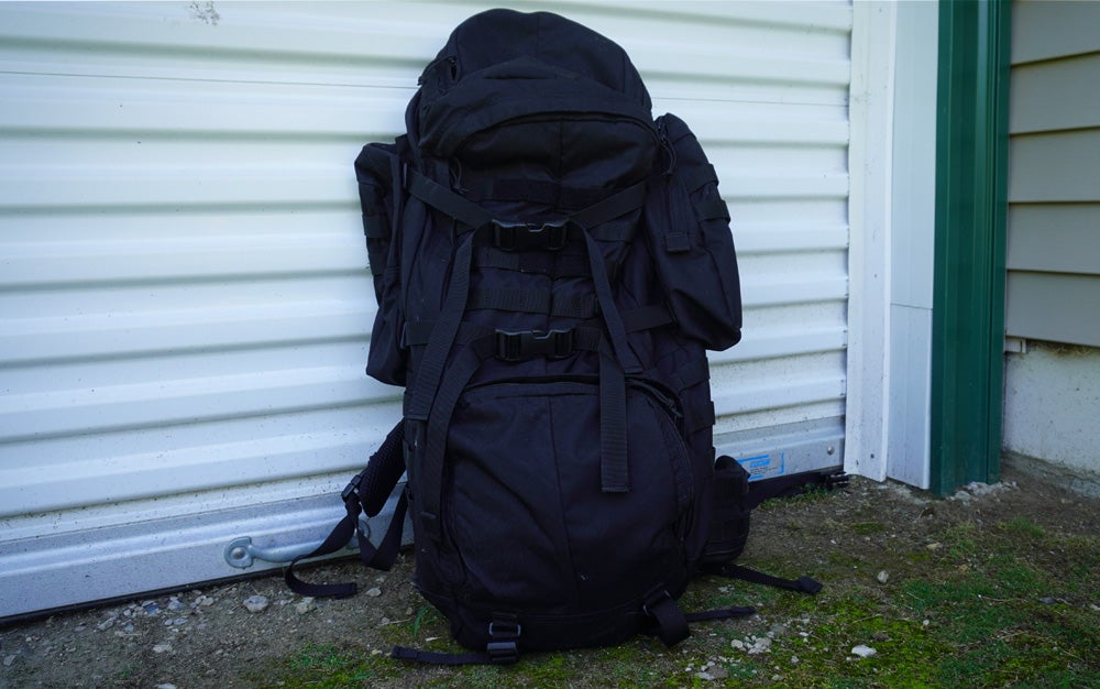 5.11 Tactical Rush 100 backpack sitting on the ground
