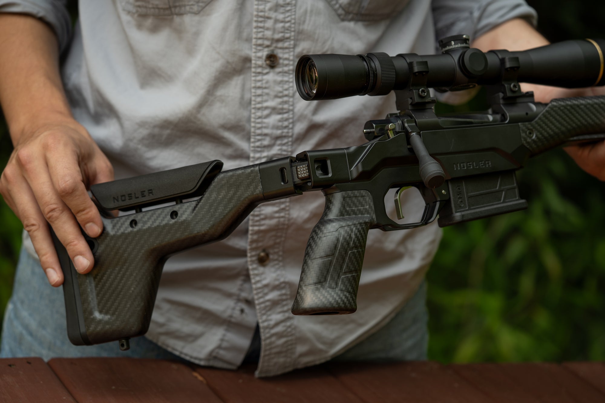 photo of the rifle's folding butt stock