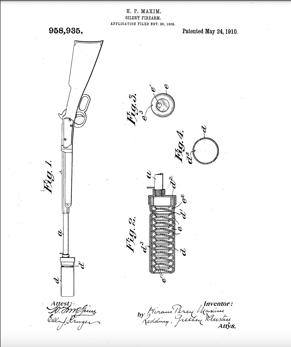 Hiram Percy Maxim's patent for a "silent firearm"