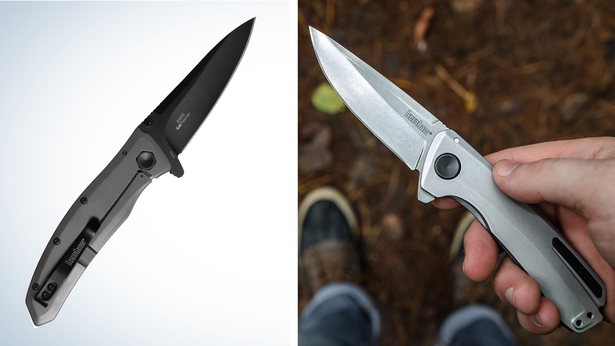 Person holding Kershaw Grid pocket knife