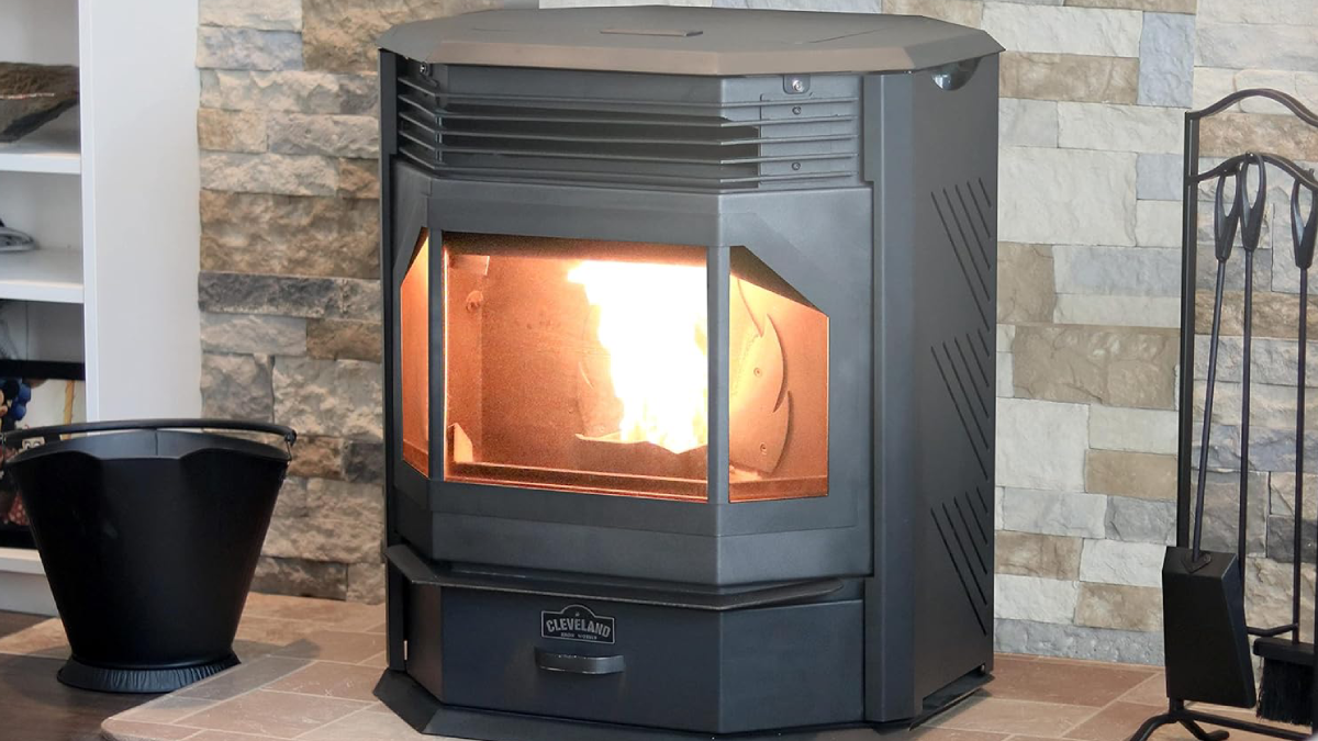 Cleveland Iron Works Pellet Stove in basement