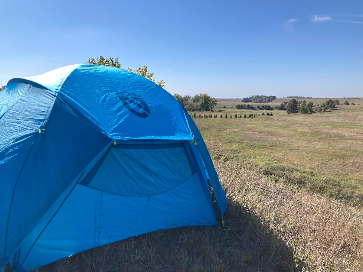 Nemo Aurora Highrise tent set up in field