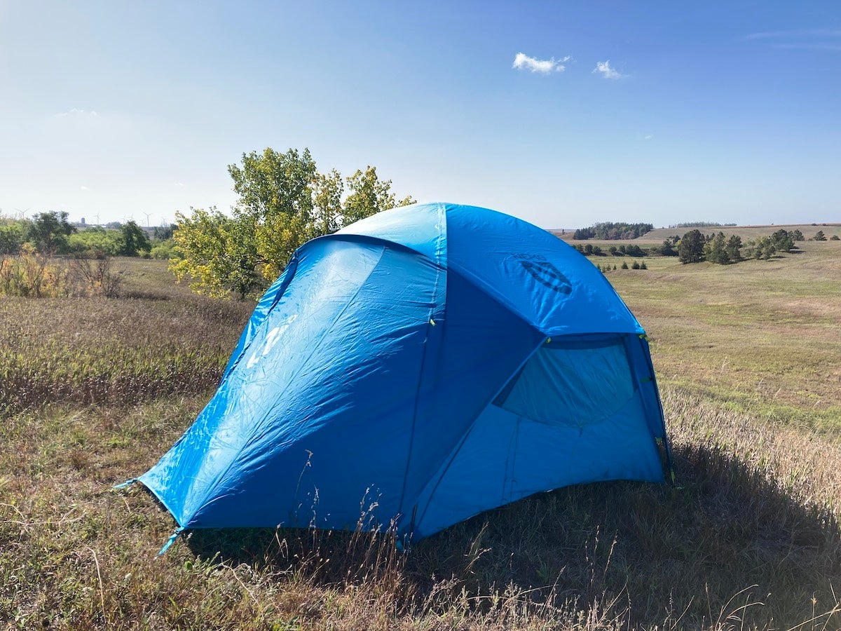 Nemo Aurora Highrise cabin tent set up at campsite