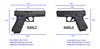 chart showing the size and weight specification of Glock 17 vs 19