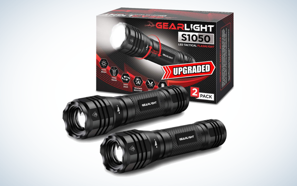 GearLight S1050 flashlights on gray and white background