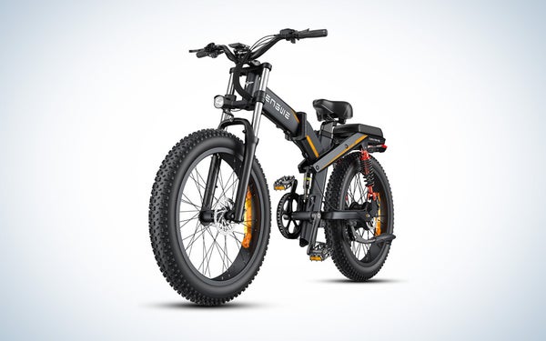 The Engwe X24 folding, fat tire electric bike on a black and white gradient background.