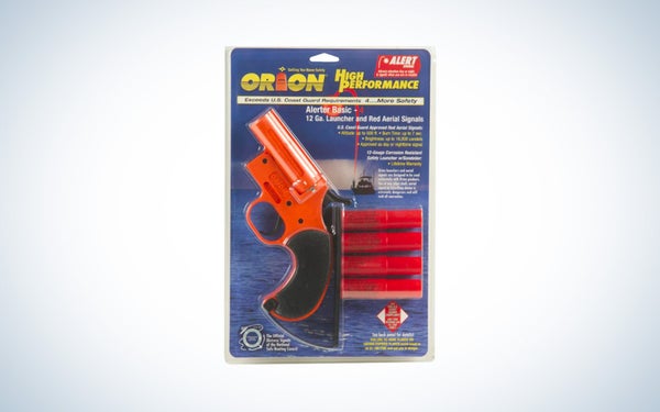 An Orion Safety Flare in the package on a black and white gradient background.