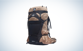 Granite Gear Crown 3 60L Backpack on white and blue background