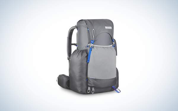 Mariposa 60 Backpack on a white and blue background