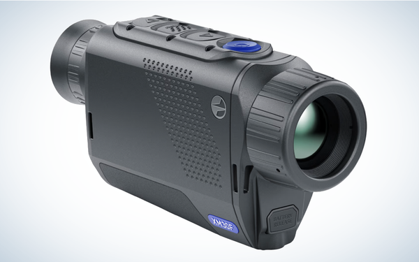 Pulsar Axion XM30F Thermal Monocular on gray and white background