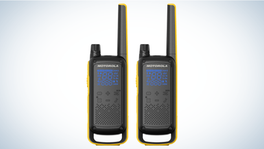 Motorola Solutions Talkabout T475 Extreme Walkie Talkies on gray and white background