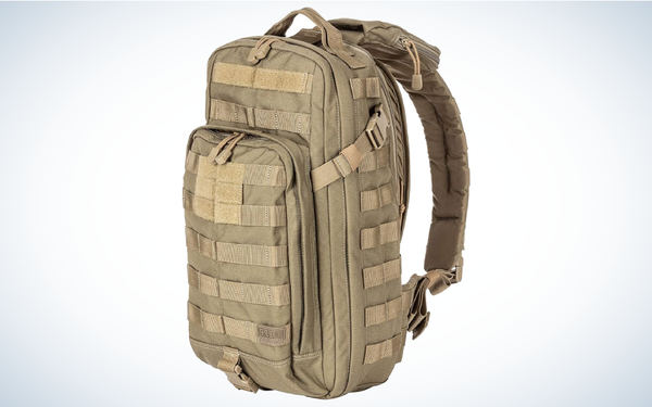 5.11 Rush Moab Sling Pack on gray and white background