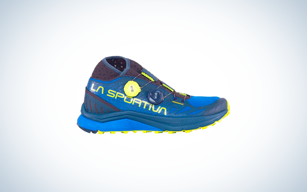 La Sportiva Jackal II BOA Trail Running Shoe on blue and white background