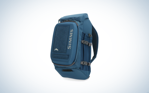 Simms Freestone Sling Pack on blue and white background