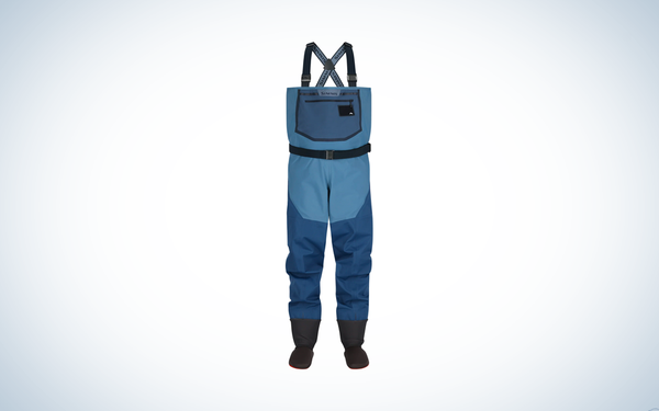 Simms Freestone Wader on blue and white background