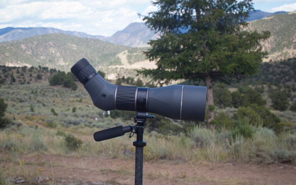 Leupold SX-5 Santiam HD spotting scope with mountains in background