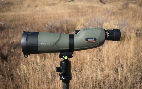 Bushnell TrophyX spotting scope with brown grass in background