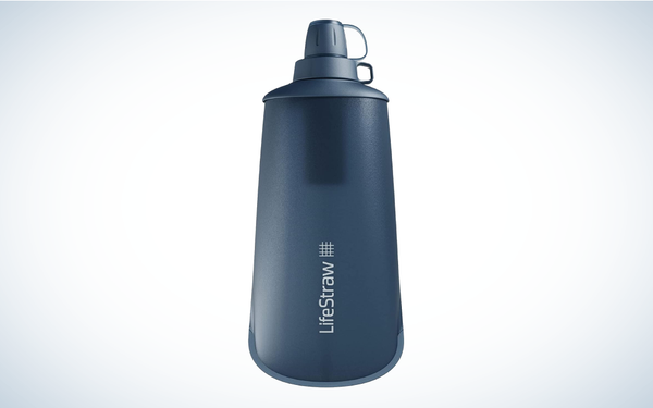 LifeStraw Peak Series Collapsible Squeeze Bottle with Filter on gray and white background