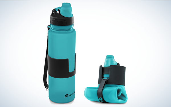 Nomader Collapsible Water Bottle on gray and white background