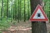 Photo of a tick warning sign in the woods