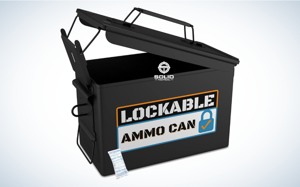 Solid Tactical Lockable Ammo Can on gray and white background