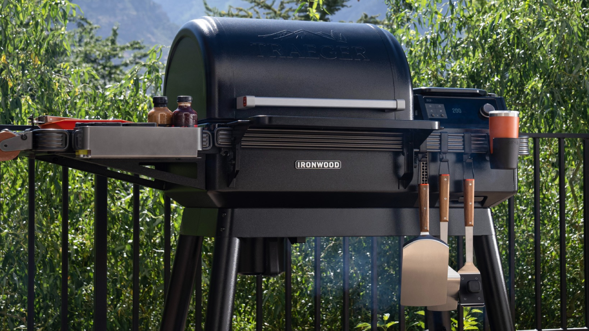 Traeger Ironwood Pellet Grill and Smoker sitting on deck