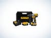 The DeWalt hammer drill kit with carry bag, battery and battery charger