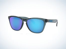 Black Oakley Frogskins Sunglasses with blue lenses