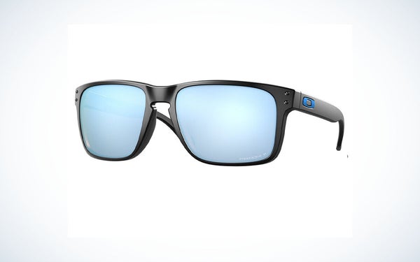 Black Oakley Holbrook sunglasses with blue lenses
