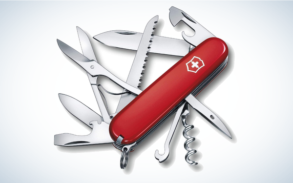 Victorinox Huntsman Swiss Army Knife on gray and white background