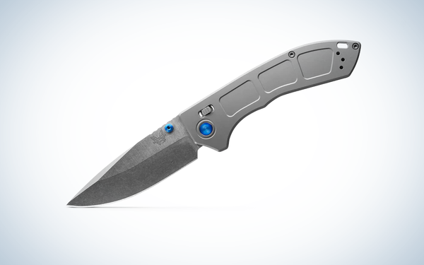 Benchmade Narrows knife on blue and white background