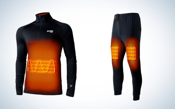 The Gobi Heat Basecamp tops and bottoms with orange graphics showing the heat zones on a black and white gradient background.