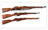 A full-sized Finish M39 variant of the Mosin-Nagant (top) above two Russian carbine-length Mosins.