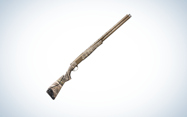 Browning Cynergy Wicked Wing Camo over/under shotgun on blue and white background