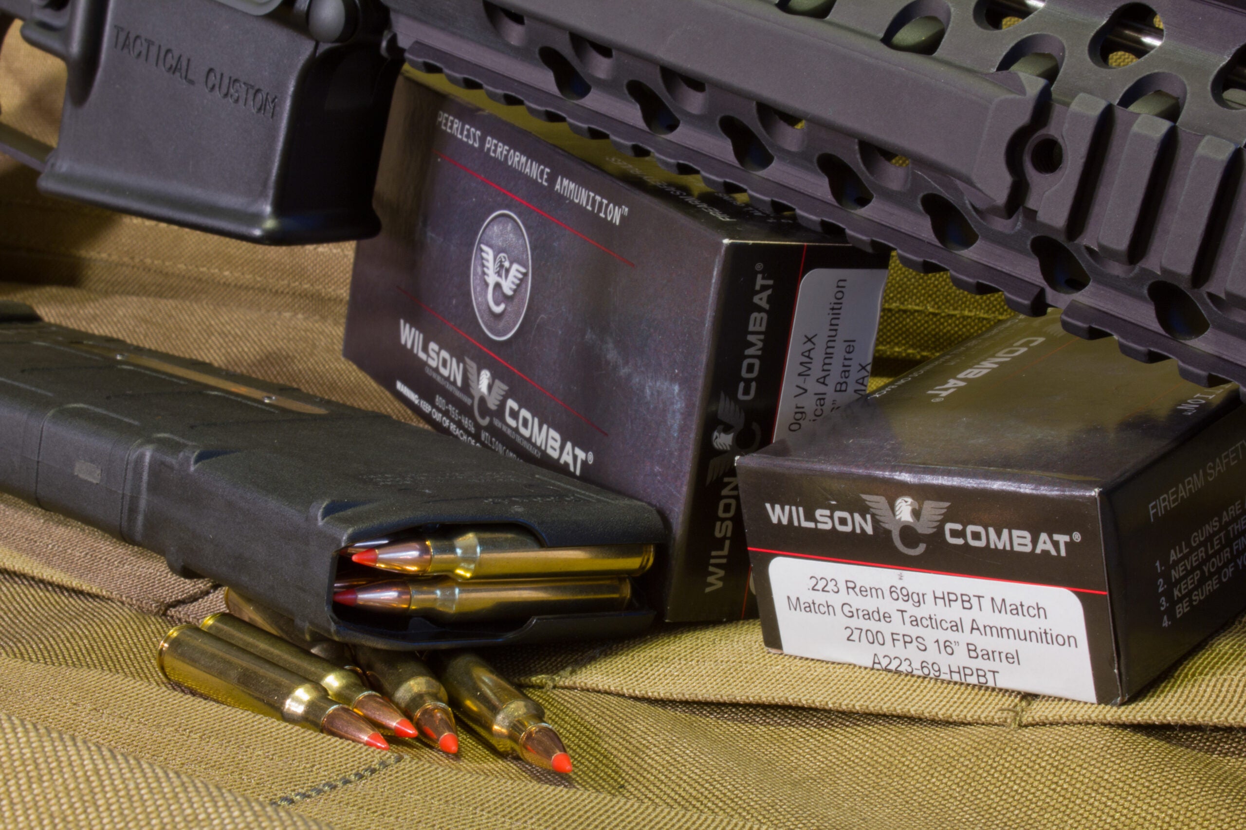 Photo of .223 Remington ammunition loaded in a 5.56 NATO rifle