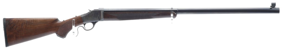 A Browning Model 1885 falling-block rifle on a white background.
