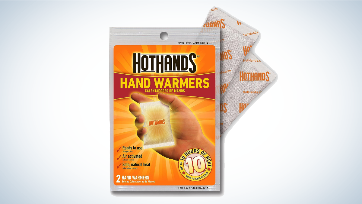 Pack of HotHands Hand Warmers on gray and white background