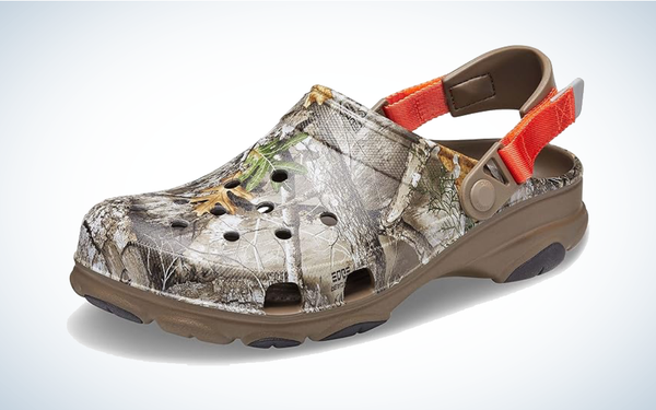 Crocs Camo All-Terrain Clogs on gray and white background