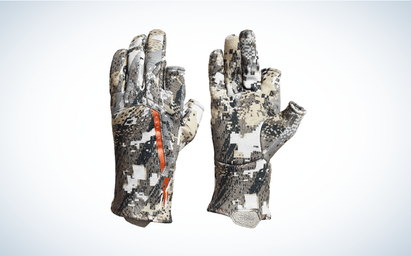 Sitka Fanatic Hunting Gloves on gray and white background