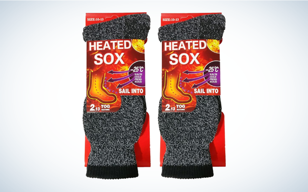 Thermal Heated Socks on gray and white background